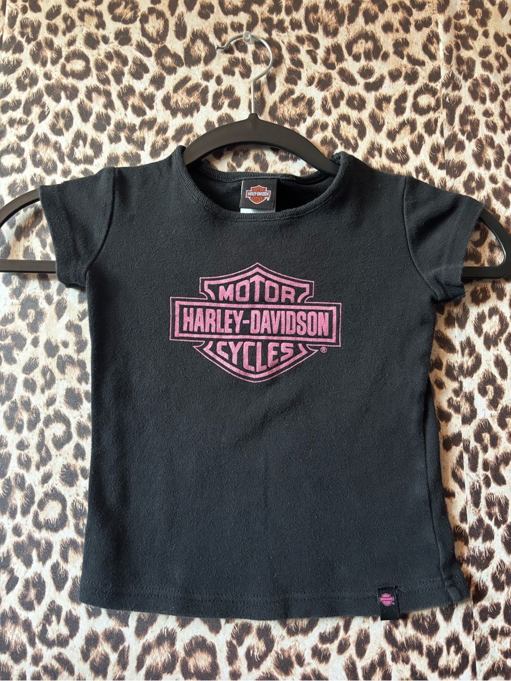Harley-Davidson Black Tee with Pink sparkly Logo for Kids